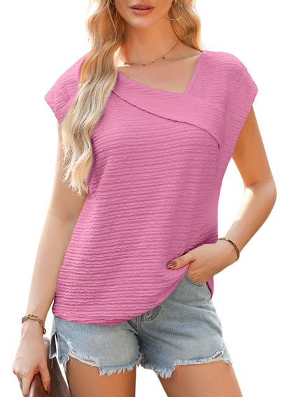 Top casual à col asymétrique et manches courtes