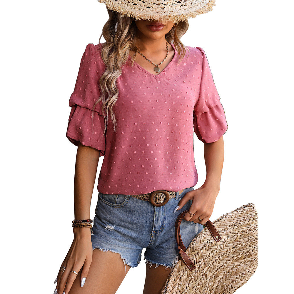 Blouse à manches bouffantes et col en V