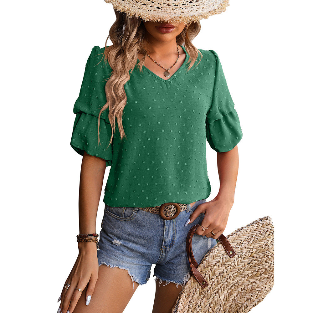 Blouse à manches bouffantes et col en V