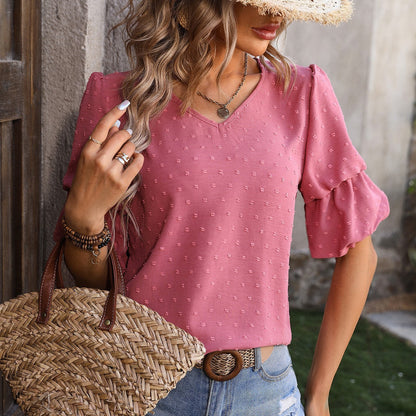 Blouse à manches bouffantes et col en V